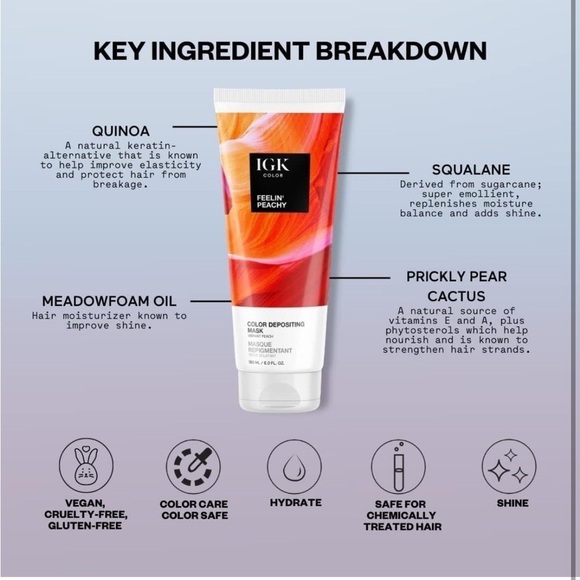 IGK Feelin’ Peachy Color Depositing Conditioning Hair Mask Full Size 6 Fl Oz NWT - Picture 3 of 14